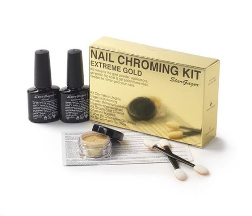 STARGAZER Nail Chroming Kit Extreme Gold - TÜKÖRFÉNYES ARANY KÖRÖMFESTÉK ÉS PIGMENT SZETT